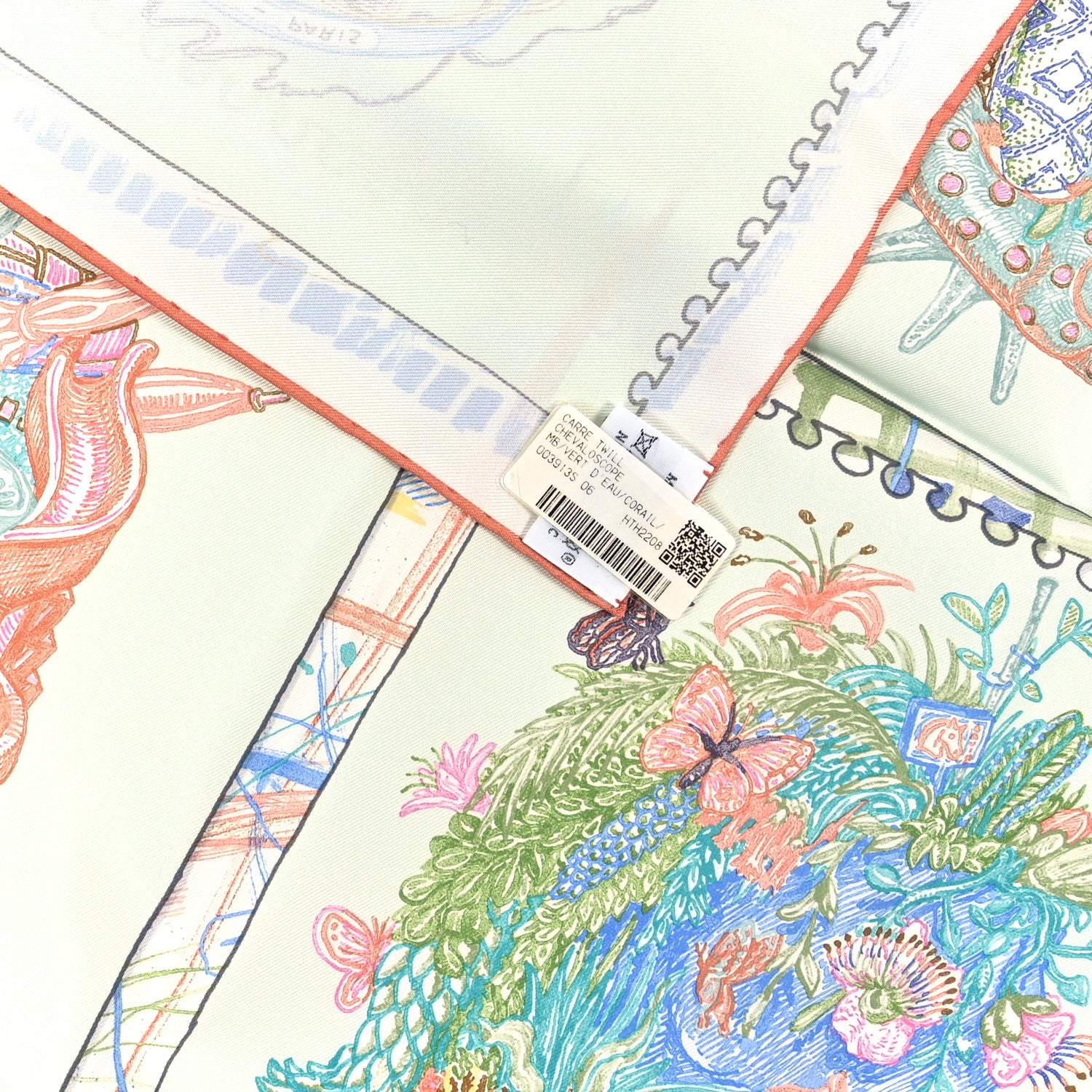 Hermes Silk Chevaloscope Scarf 90 Vert D'eau Corail Bleu 3 of 5