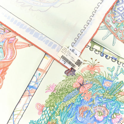 Hermes Silk Chevaloscope Scarf 90 Vert D'eau Corail Bleu 3 of 5