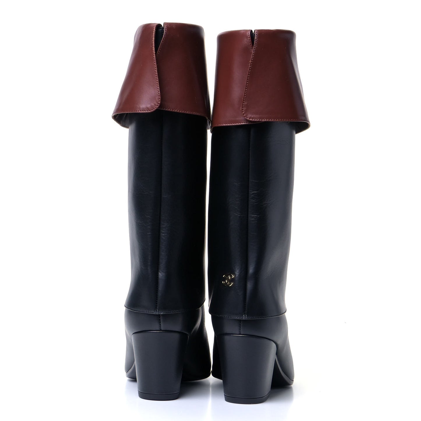 Calfskin CC Fold Over Boots 36 Black Brown