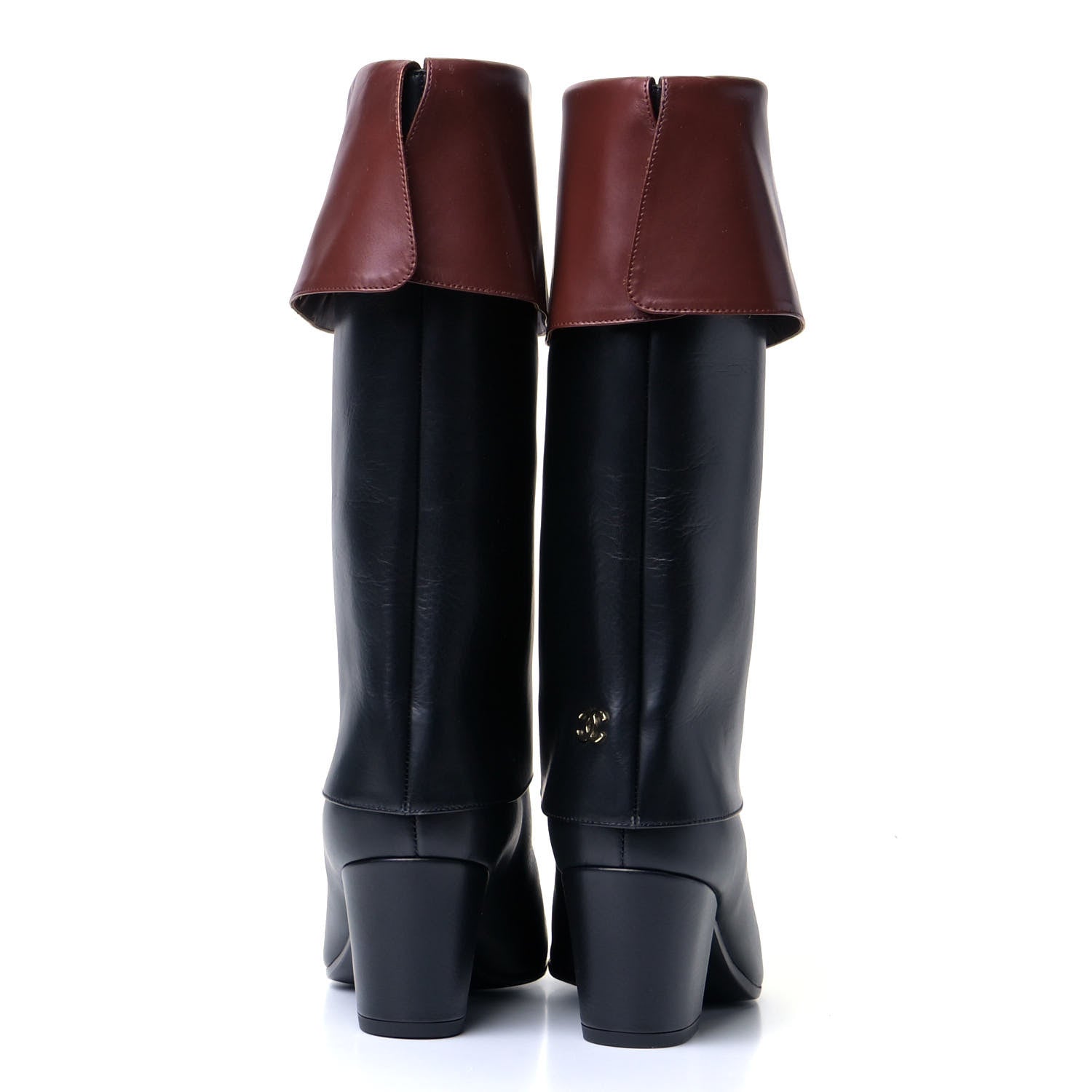 Chanel Calfskin CC Fold Over Boots 36 Black Brown 4 of 7