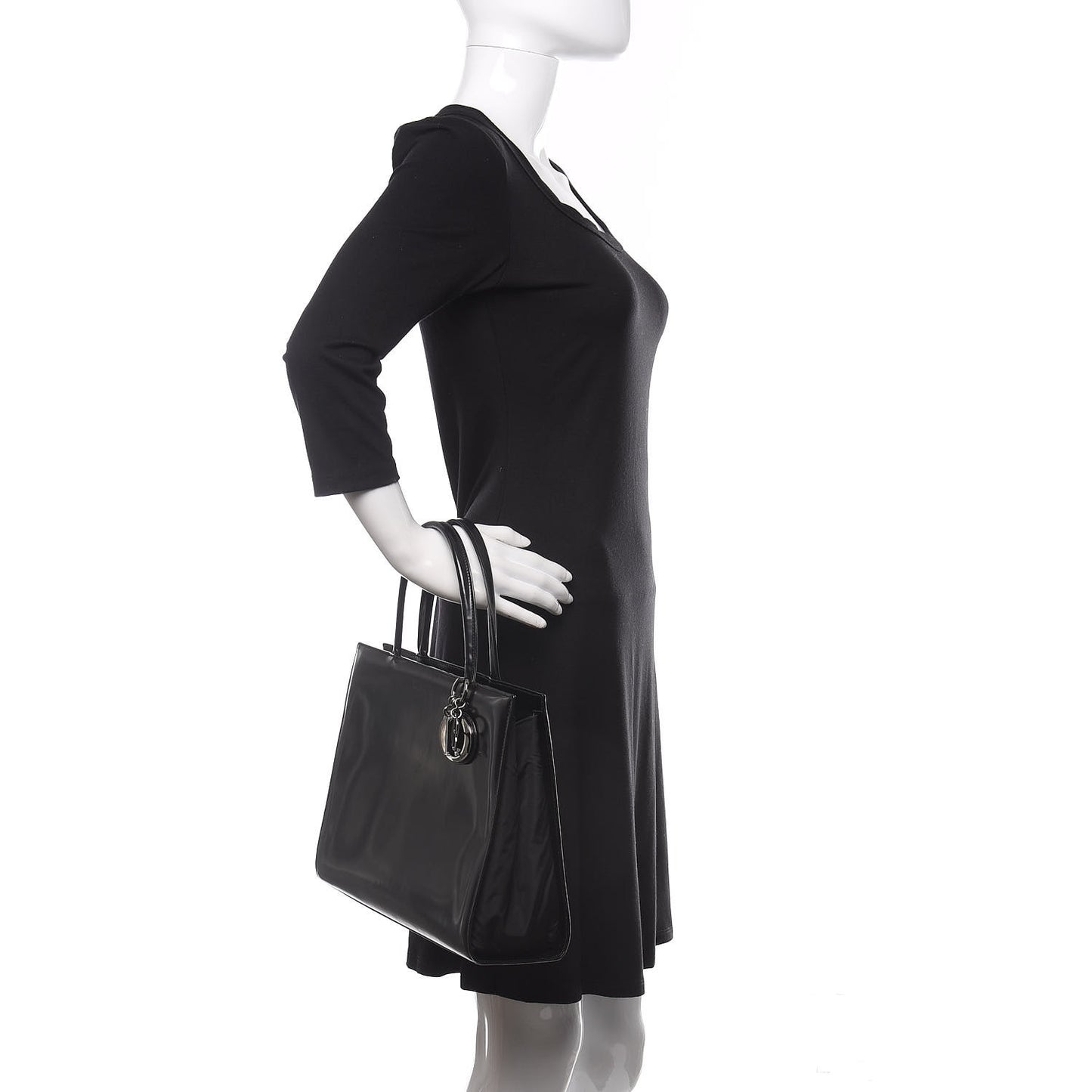 Glazed Calfskin Nylon Lady Dior Tote Black