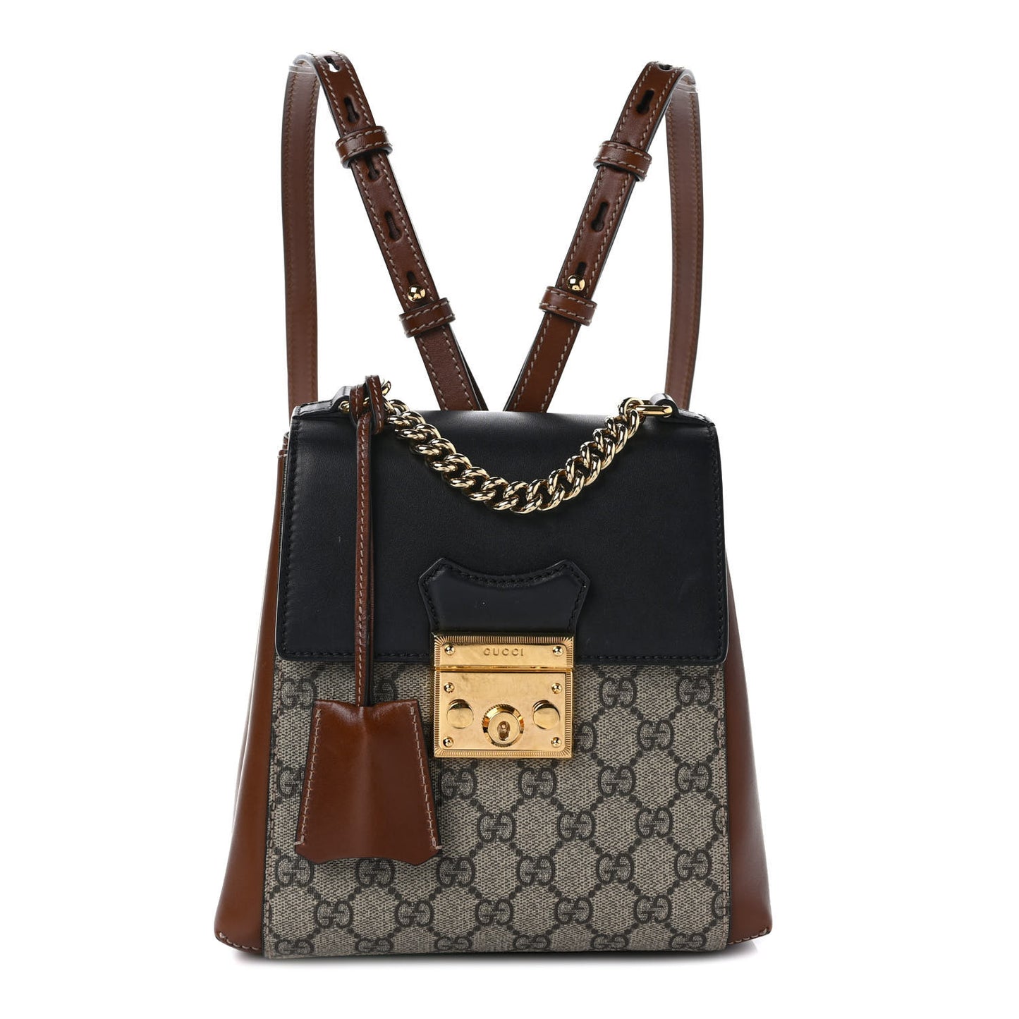 GG Supreme Monogram Calfskin Padlock Backpack Beige Cuir Black