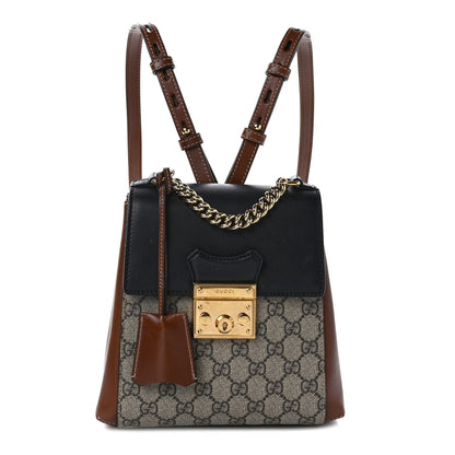 Gucci GG Supreme Monogram Calfskin Padlock Backpack Beige Cuir Black 1 of 9