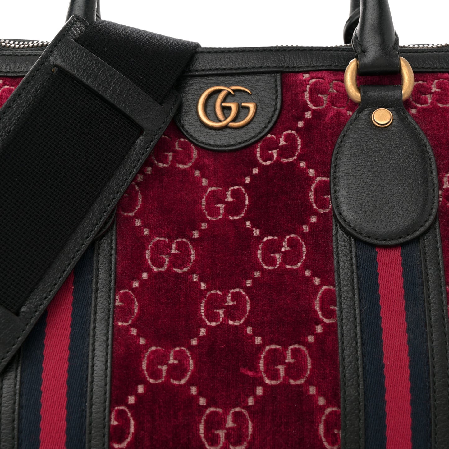 Velvet GG Monogram Textured Calfskin Web Medium Duffle Bag Red Cipria Black