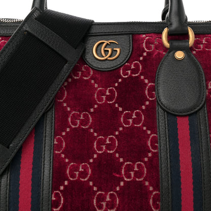 Gucci Velvet GG Monogram Textured Calfskin Web Medium Duffle Bag Red Cipria Black 8 of 12