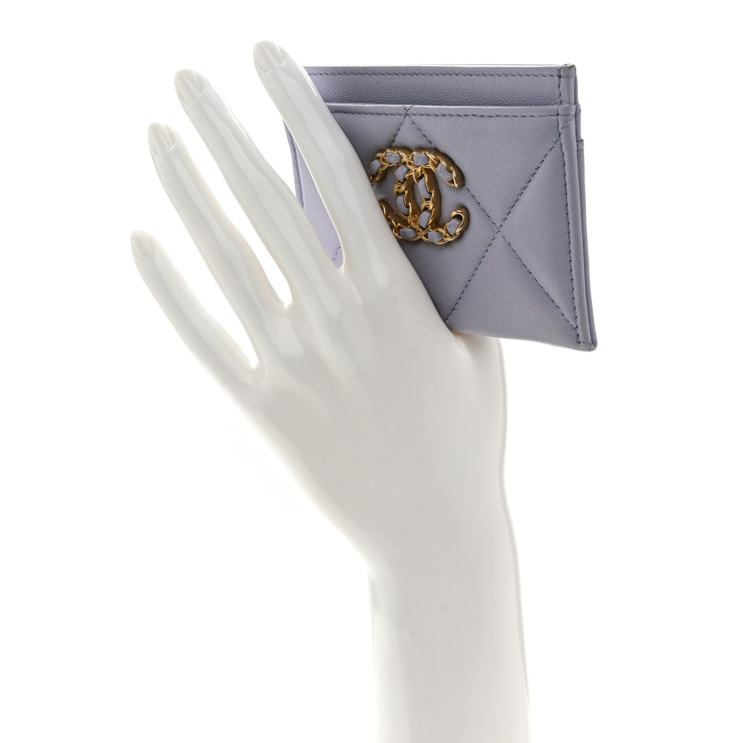 Lambskin Quilted Chanel 19 Card Holder Light Purple