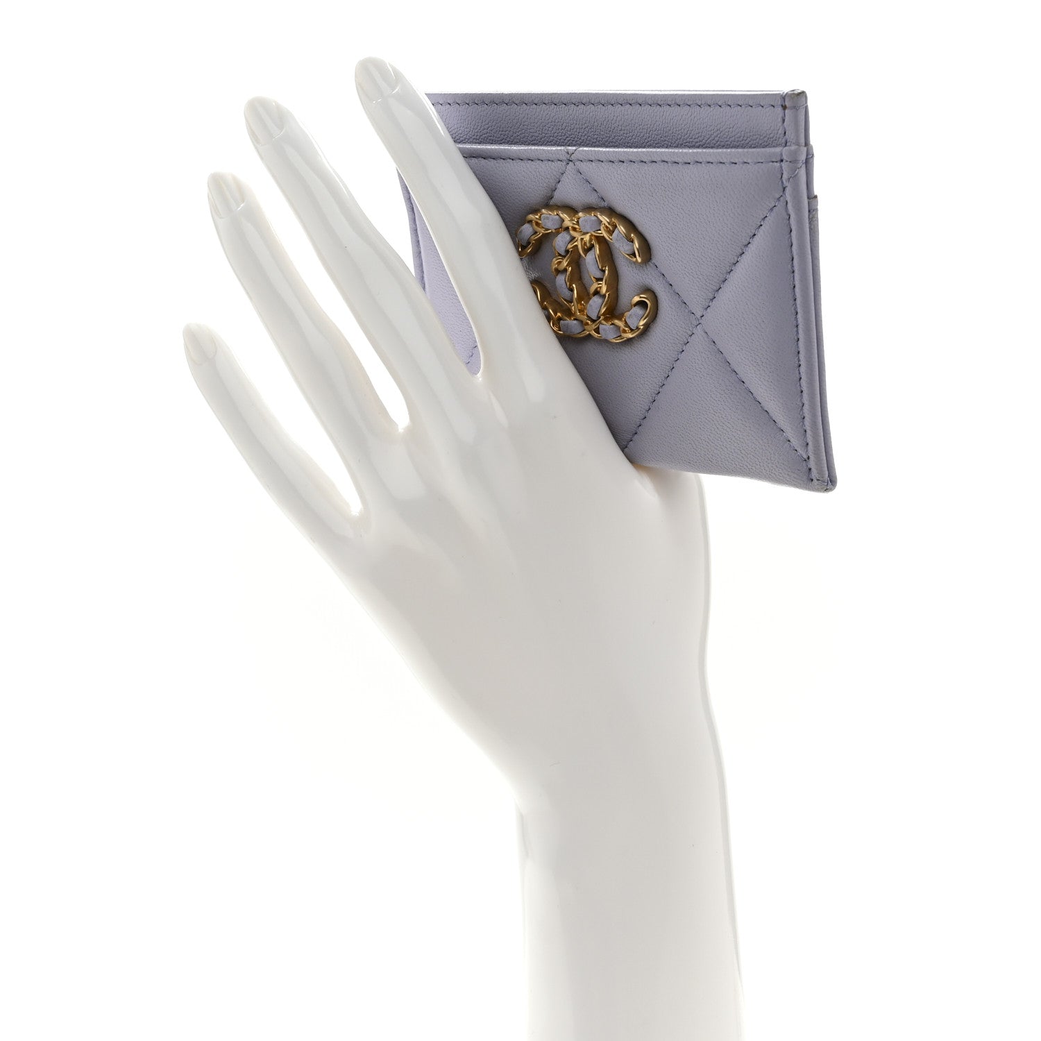 Chanel Lambskin Quilted Chanel 19 Card Holder Light Purple 2 of 9