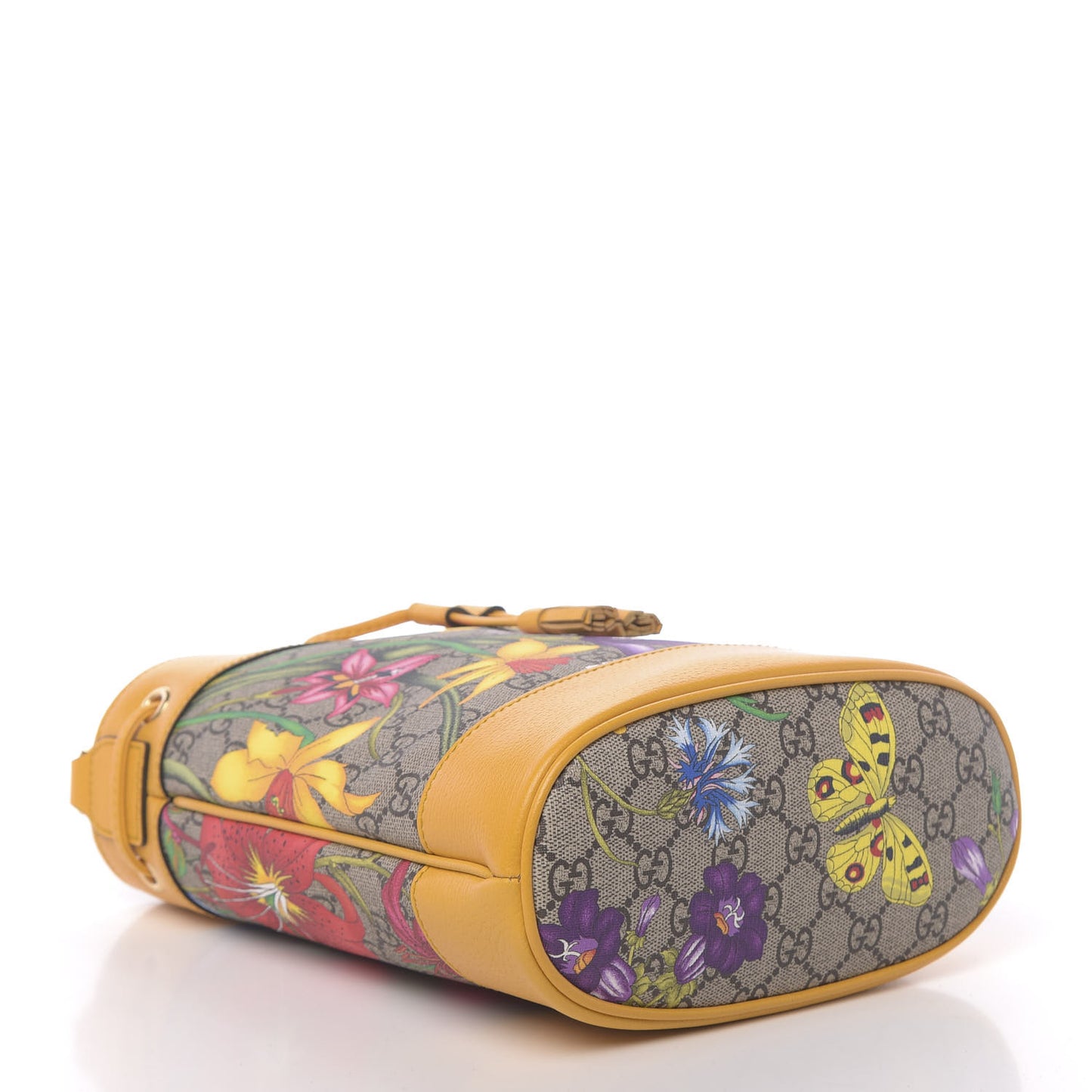 GG Supreme Monogram Flora Small Ophidia Bucket Bag Beige Multicolor Crop