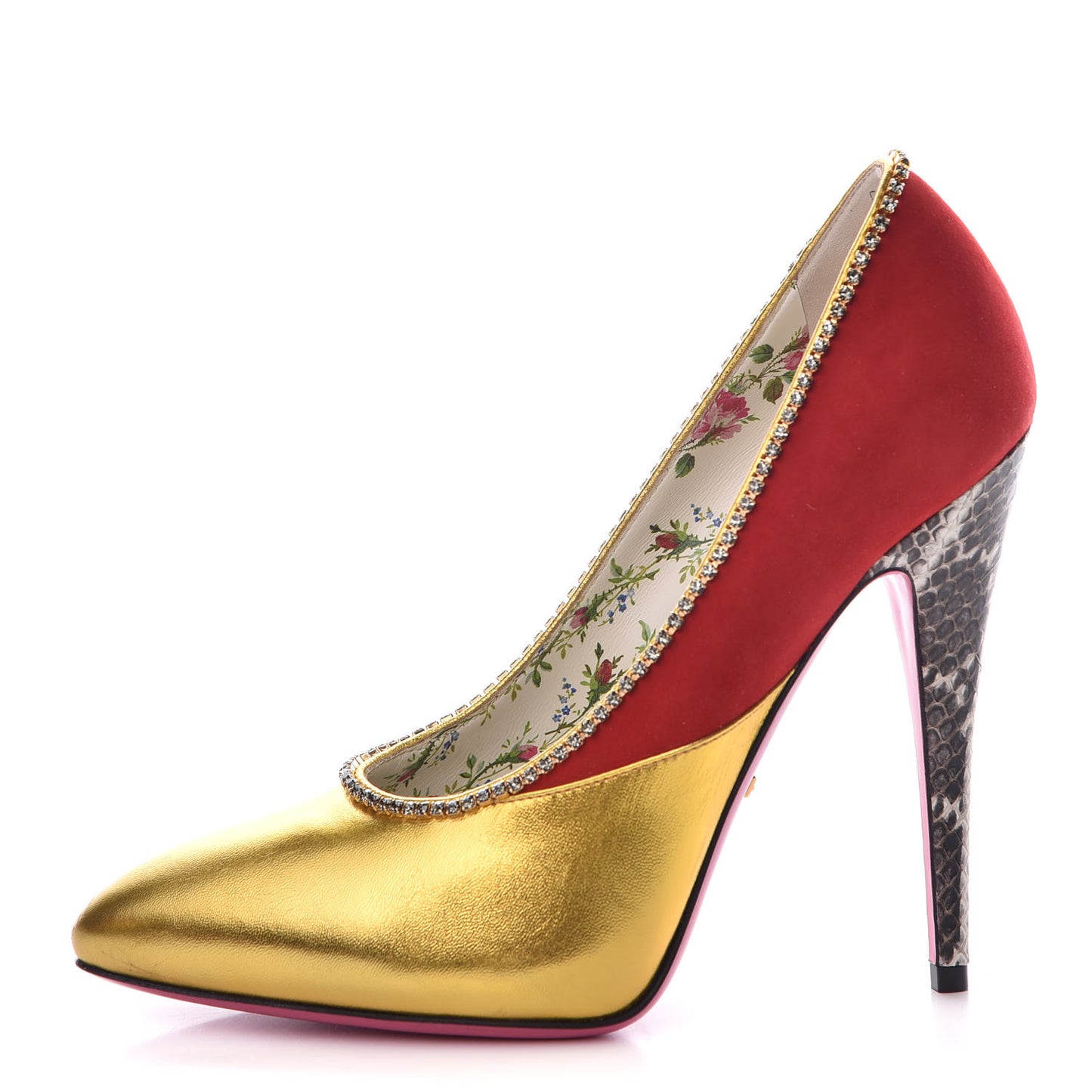 Metallic Nappa Kid Scamosciato Elaphe Snakeskin Peachy Pumps 38 Oro Red Roccia