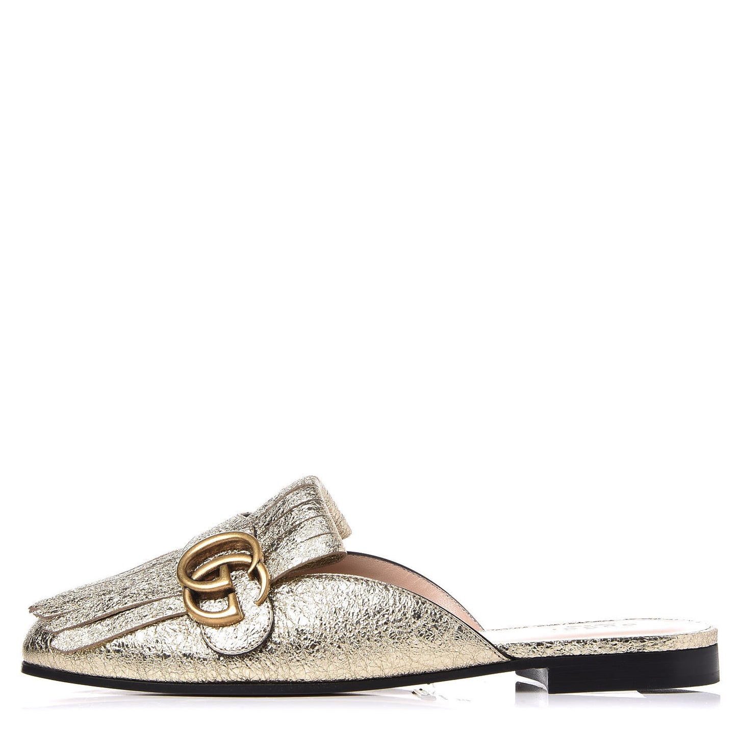 Galassia Womens GG Marmont Fringe Slippers 37 Platino