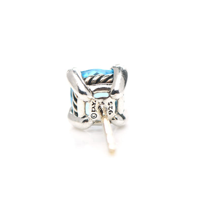David Yurman Sterling Silver Diamond Blue Topaz 6mm Chatelaine Earrings 4 of 4