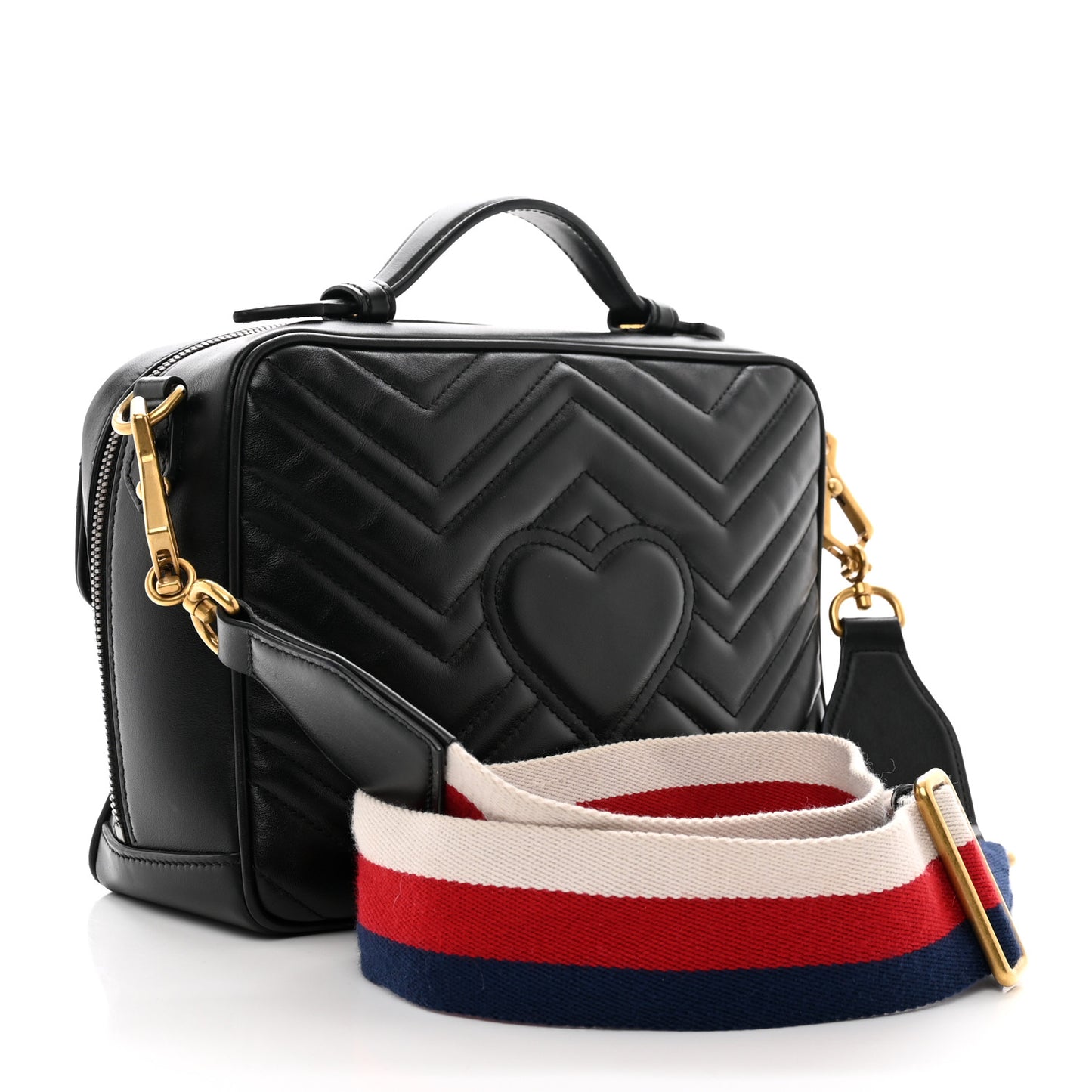 Calfskin Matelasse Sylvie Web Small GG Marmont Top Handle Shoulder Bag Black