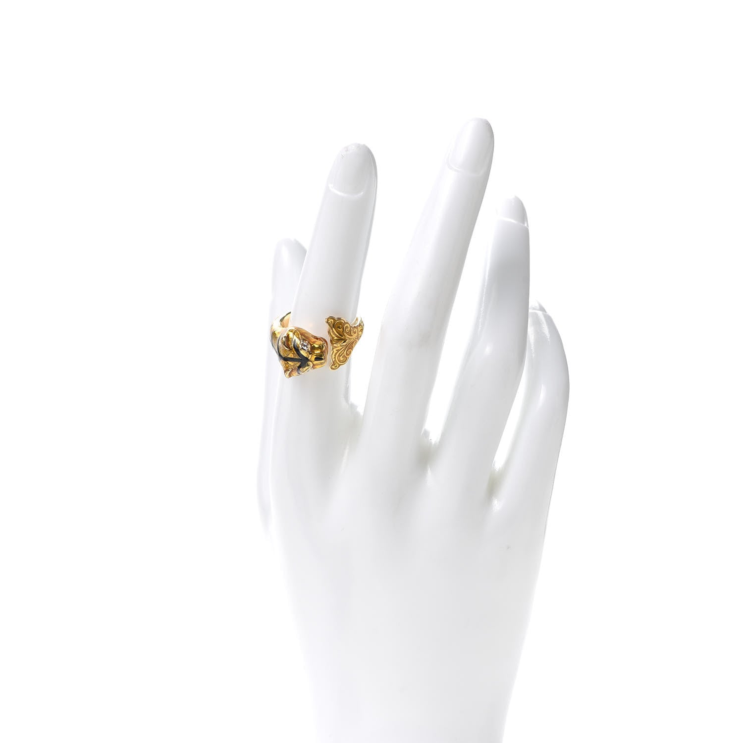 Gucci 18K Yellow Gold Diamond Enamel Le Marché des Merveilles Tiger Ring Yellow 53 6.5 2 of 6