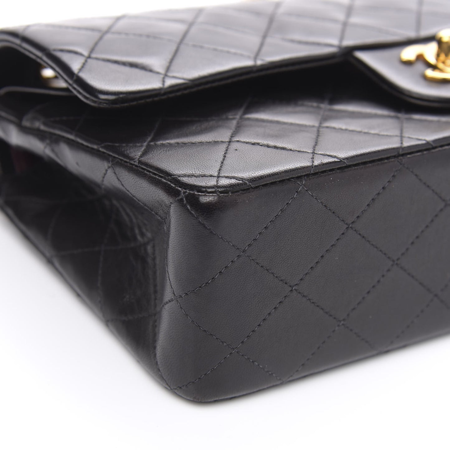 Lambskin Quilted Medium Double Flap Black