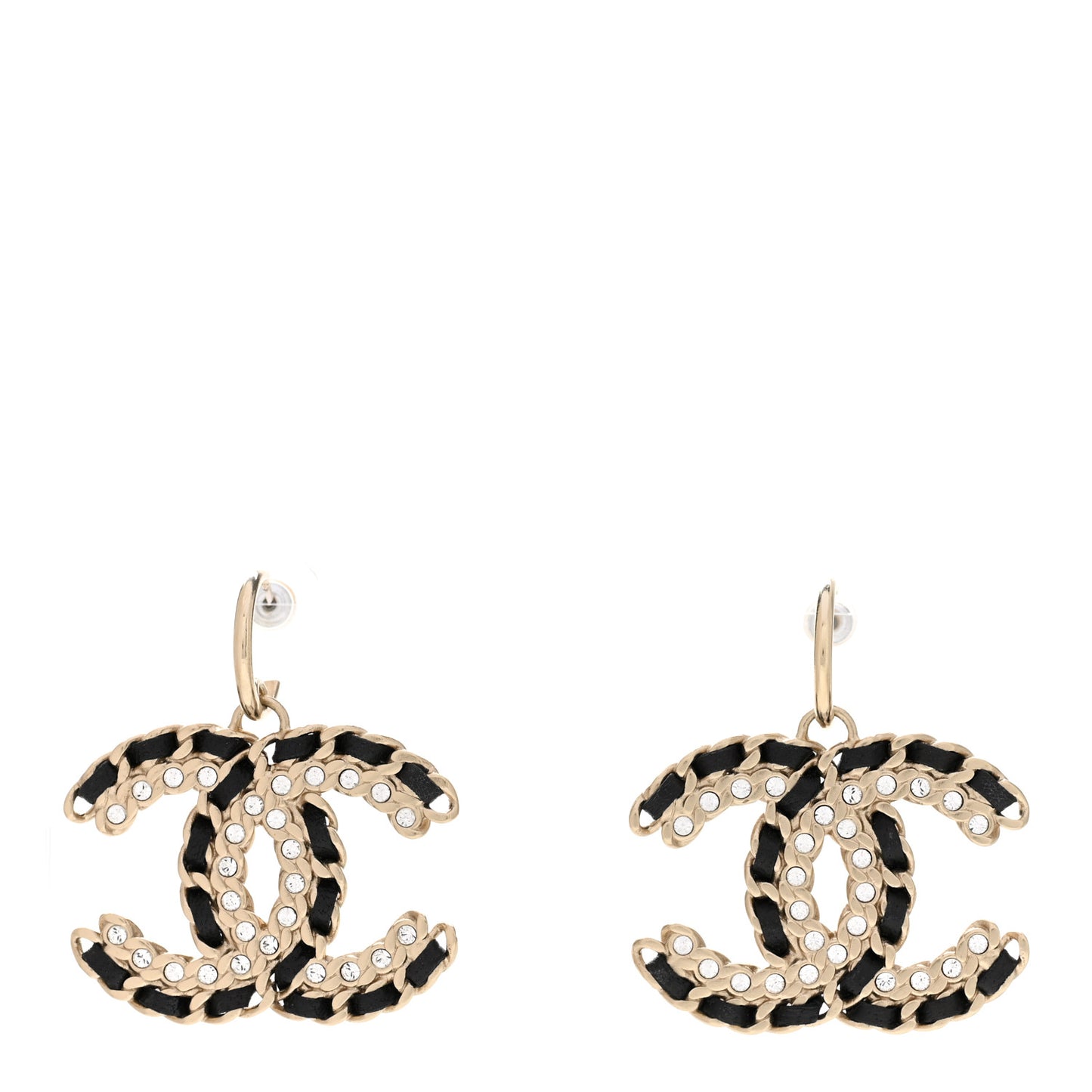 Crystal Lambskin Chain CC Vintage Allure Stud Earrings Black Gold