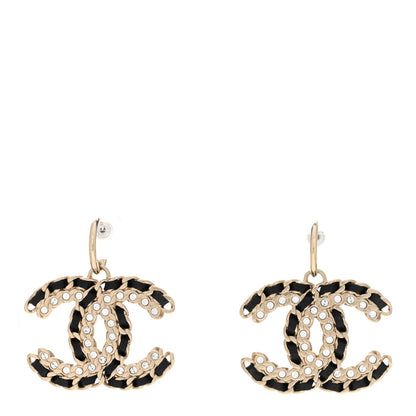 Chanel Crystal Lambskin Chain CC Vintage Allure Stud Earrings Black Gold 1 of 5