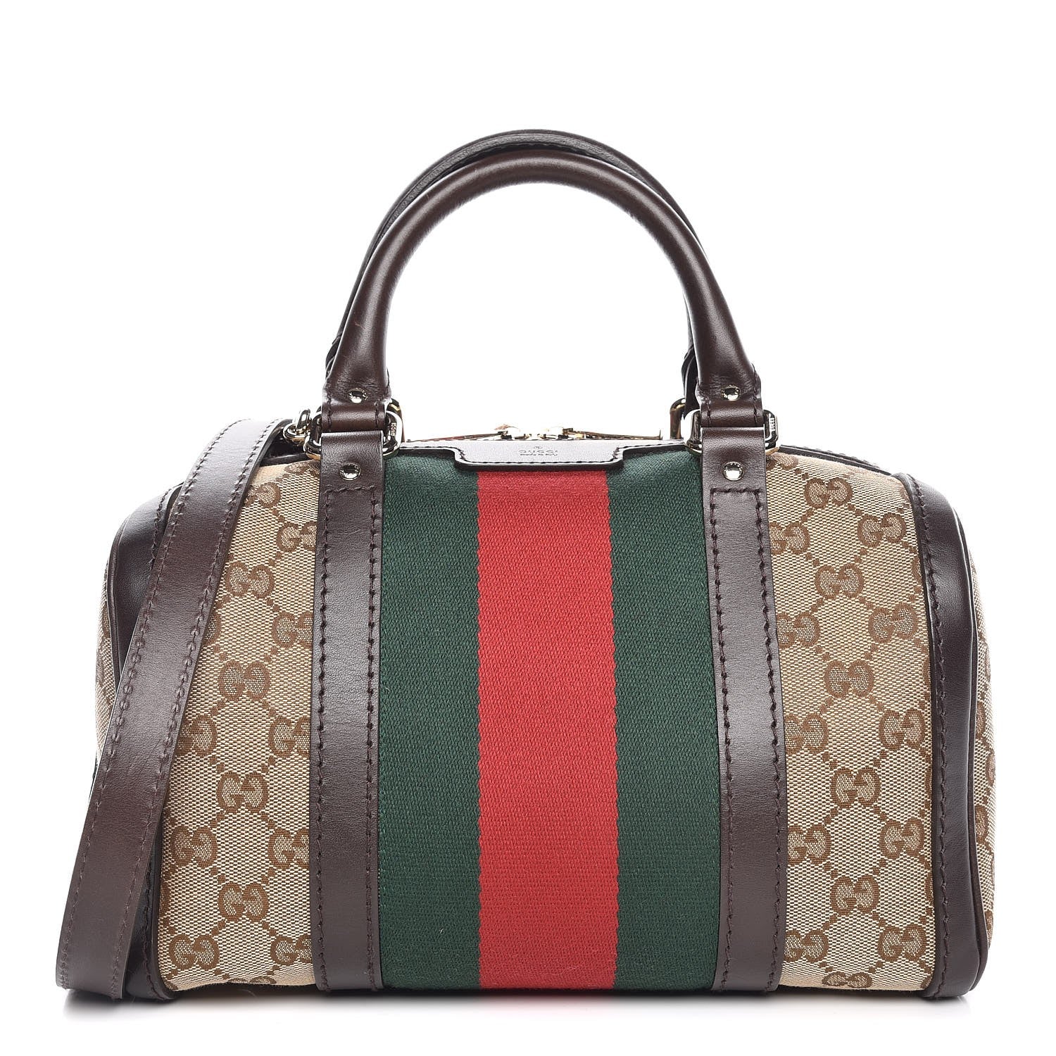 Gucci Monogram Vintage Web Small Boston Dark Brown 1 of 7