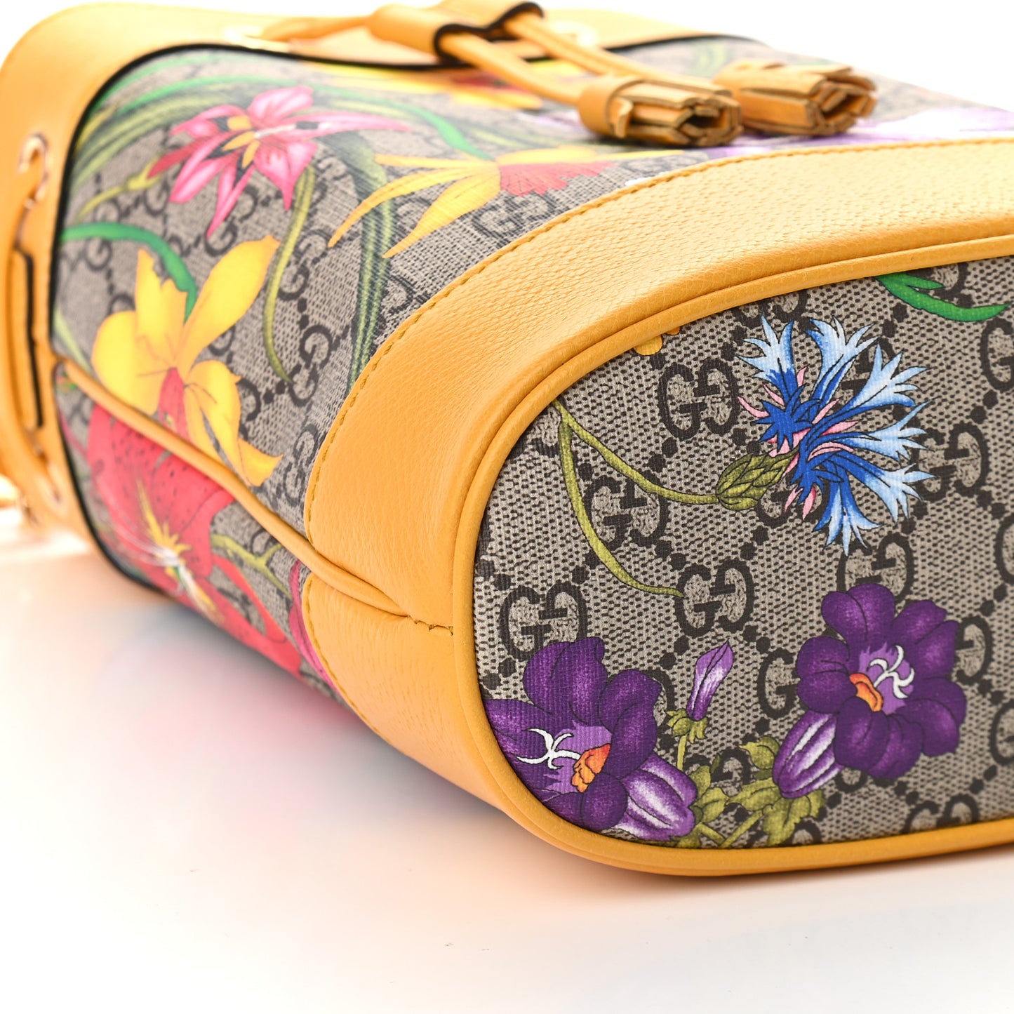 GG Supreme Monogram Flora Small Ophidia Bucket Bag Beige Multicolor Crop