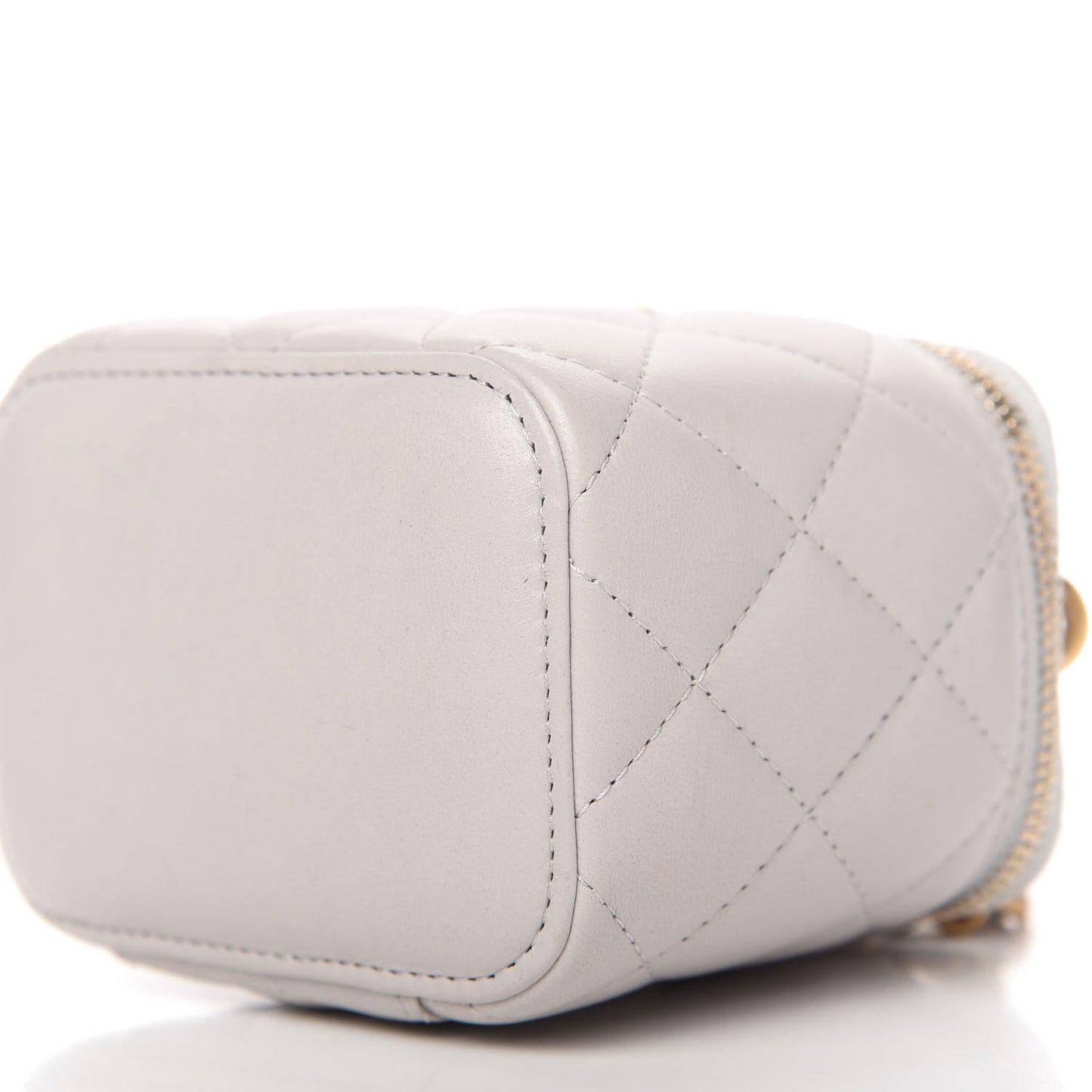 Lambskin Quilted Top Handle Mini Vanity Case With Chain Grey