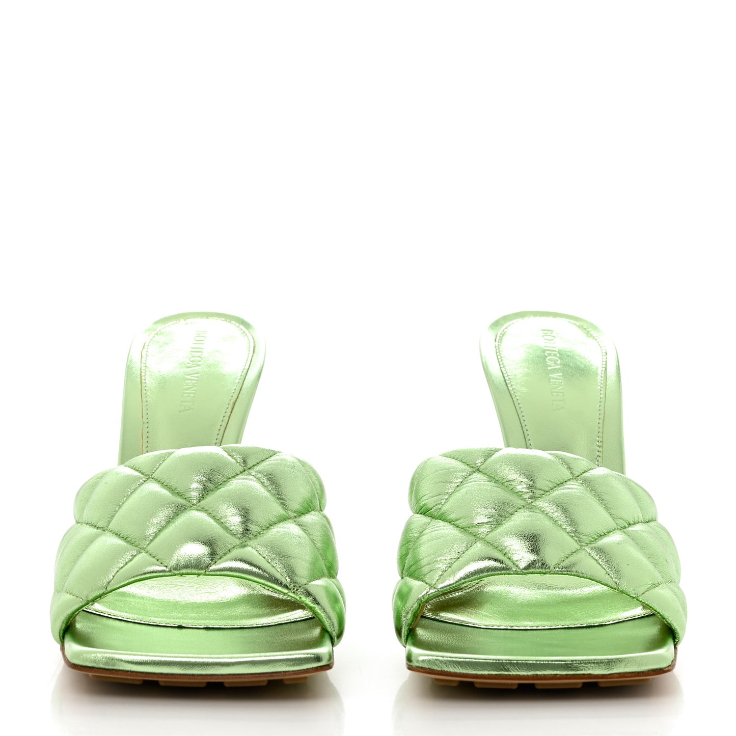 Metallic Nappa Reflection Matelasse Padded Mule Sandals 39 Pistachio