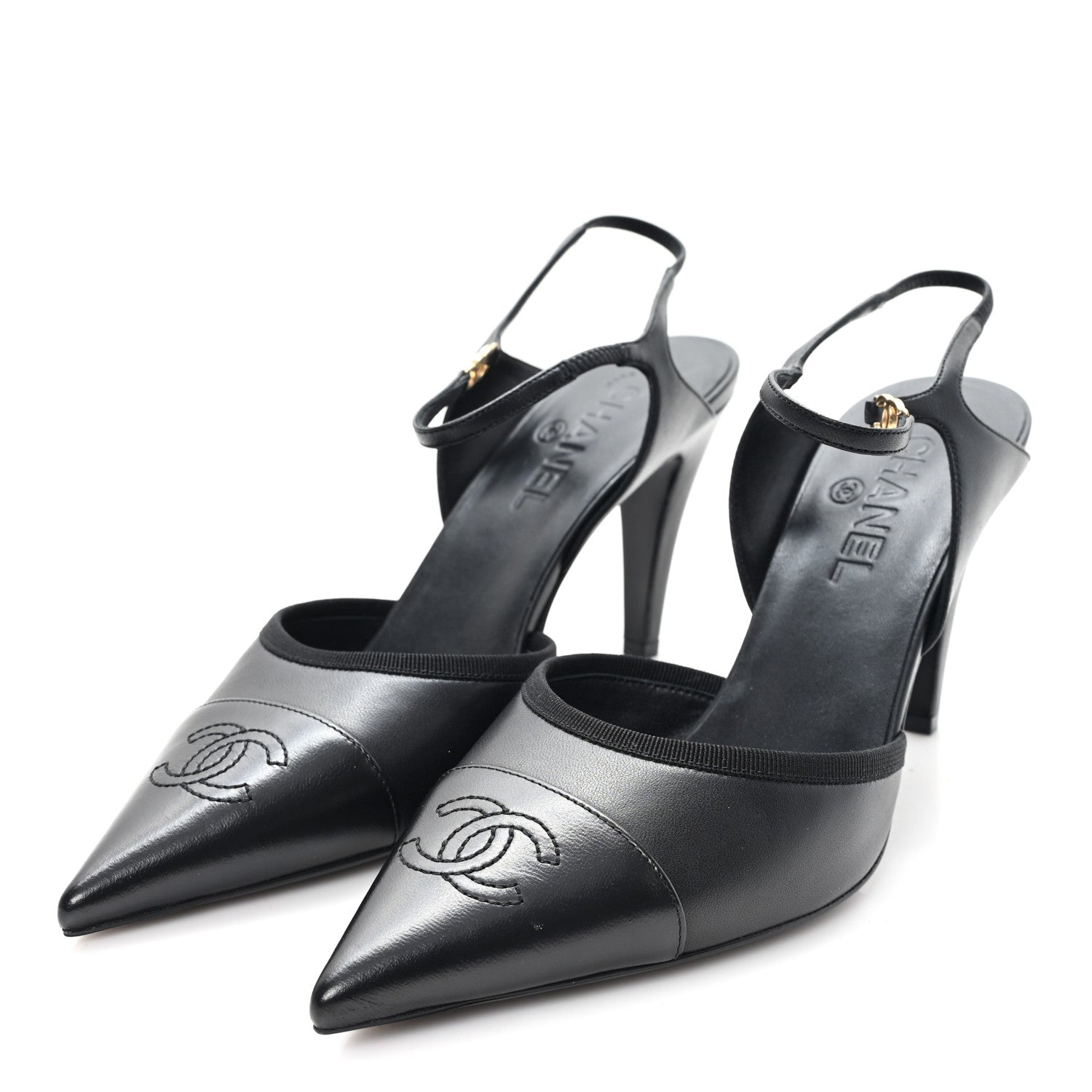 Chanel Iridescent Lambskin Pointed Cap Toe CC Slingback Pumps 41
