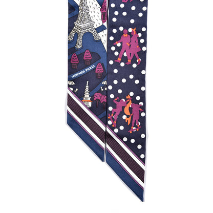 Hermes Silk Les Nouveaux Amoureux de Paris Twilly Marine Violet White 2 of 4
