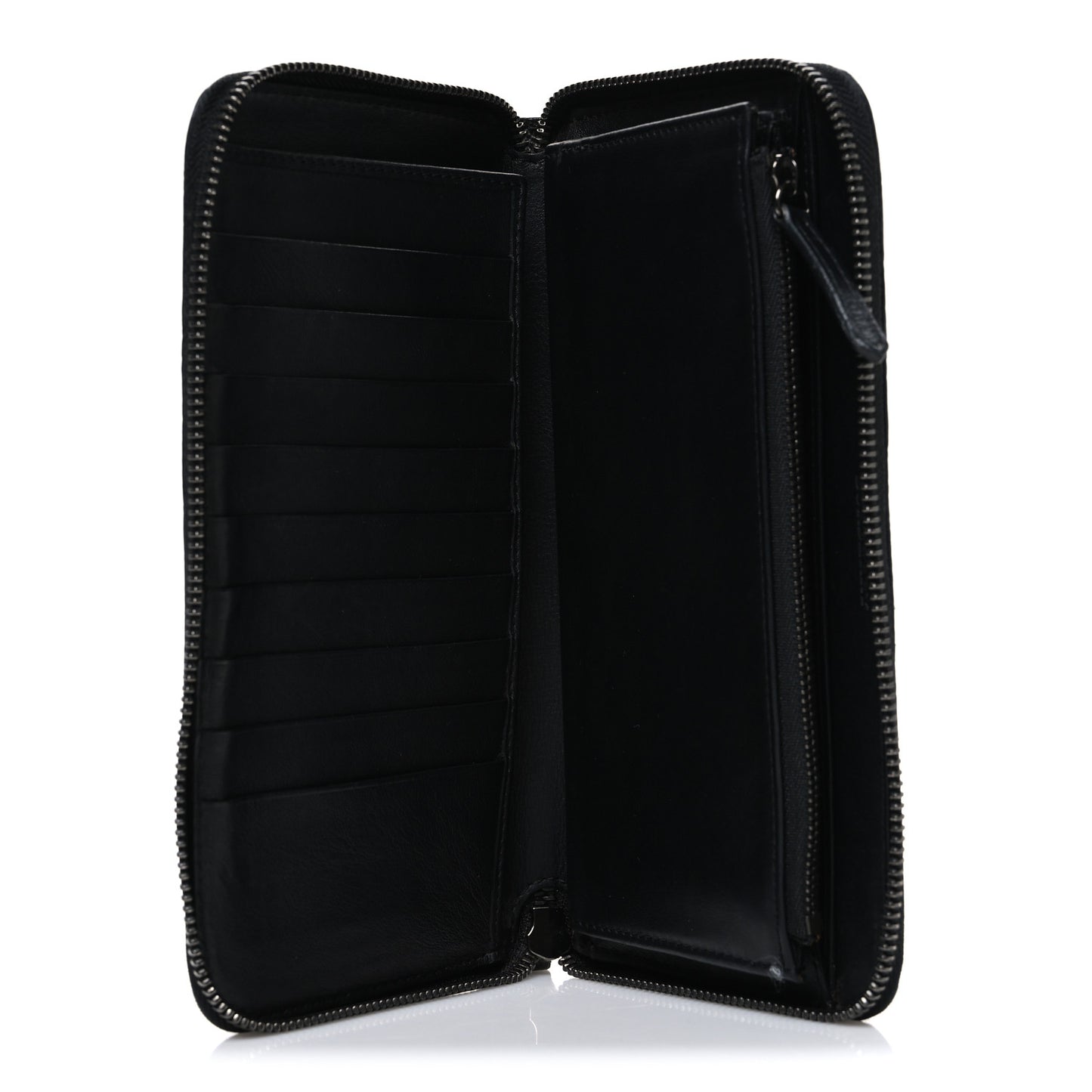 Grainy Calfskin Check Embossed Zip Around Wallet Black