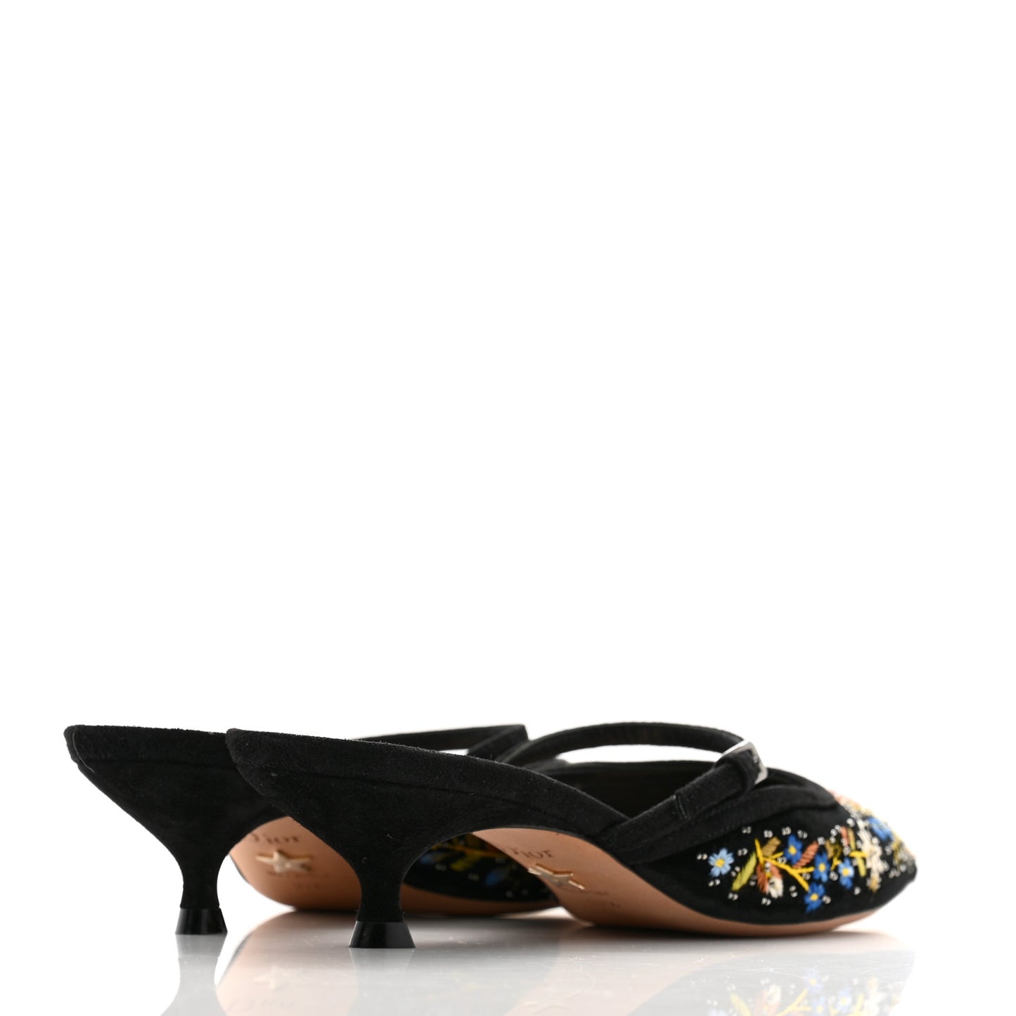 Velvet Beaded Embroidered Flower Dioreve Mules 37.5 Black Multicolor