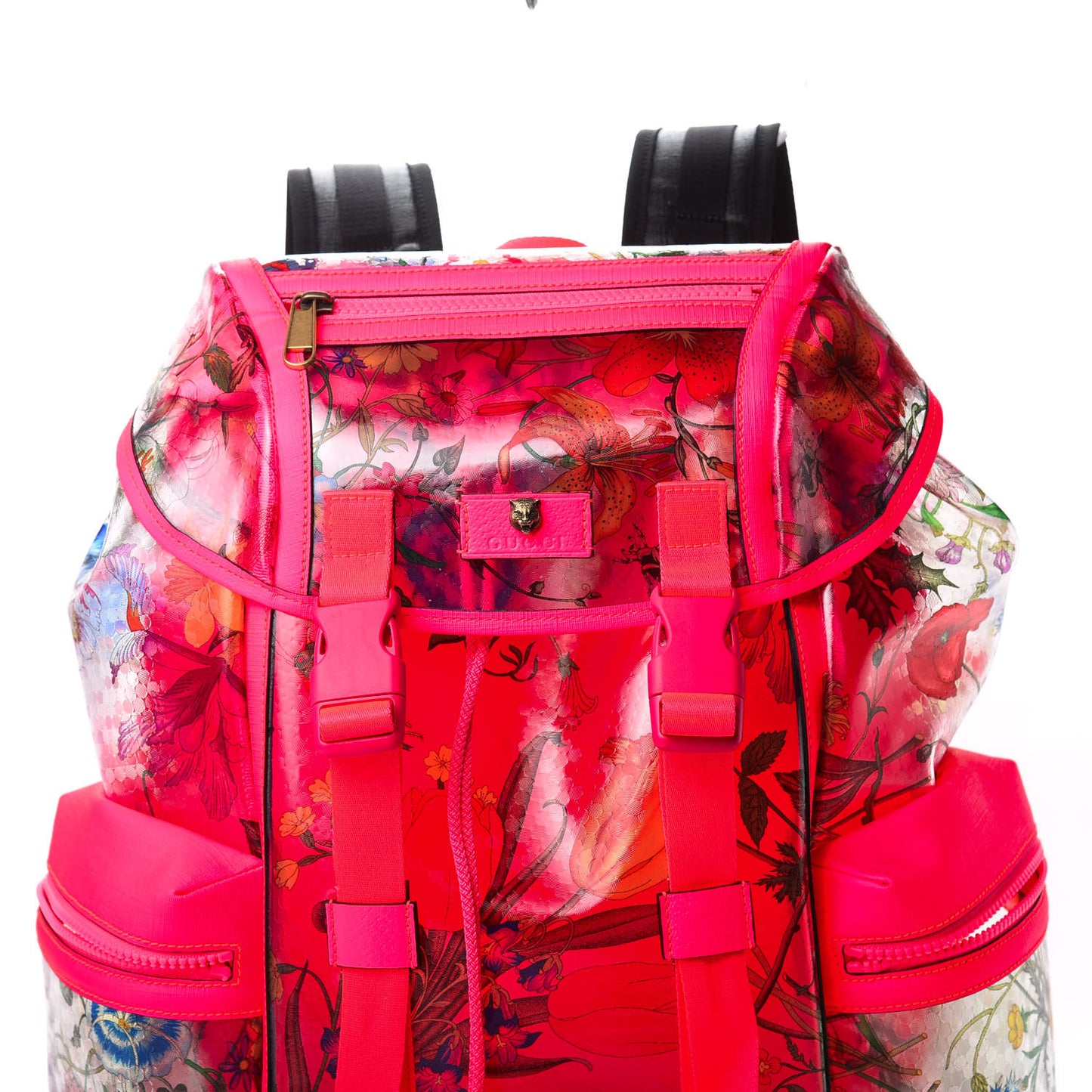 PVC Floral Double Buckle Backpack Fuchsia