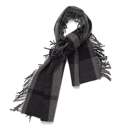Burberry Merino Wool Half Mega Check Fringe Scarf Black Grey 1 of 7