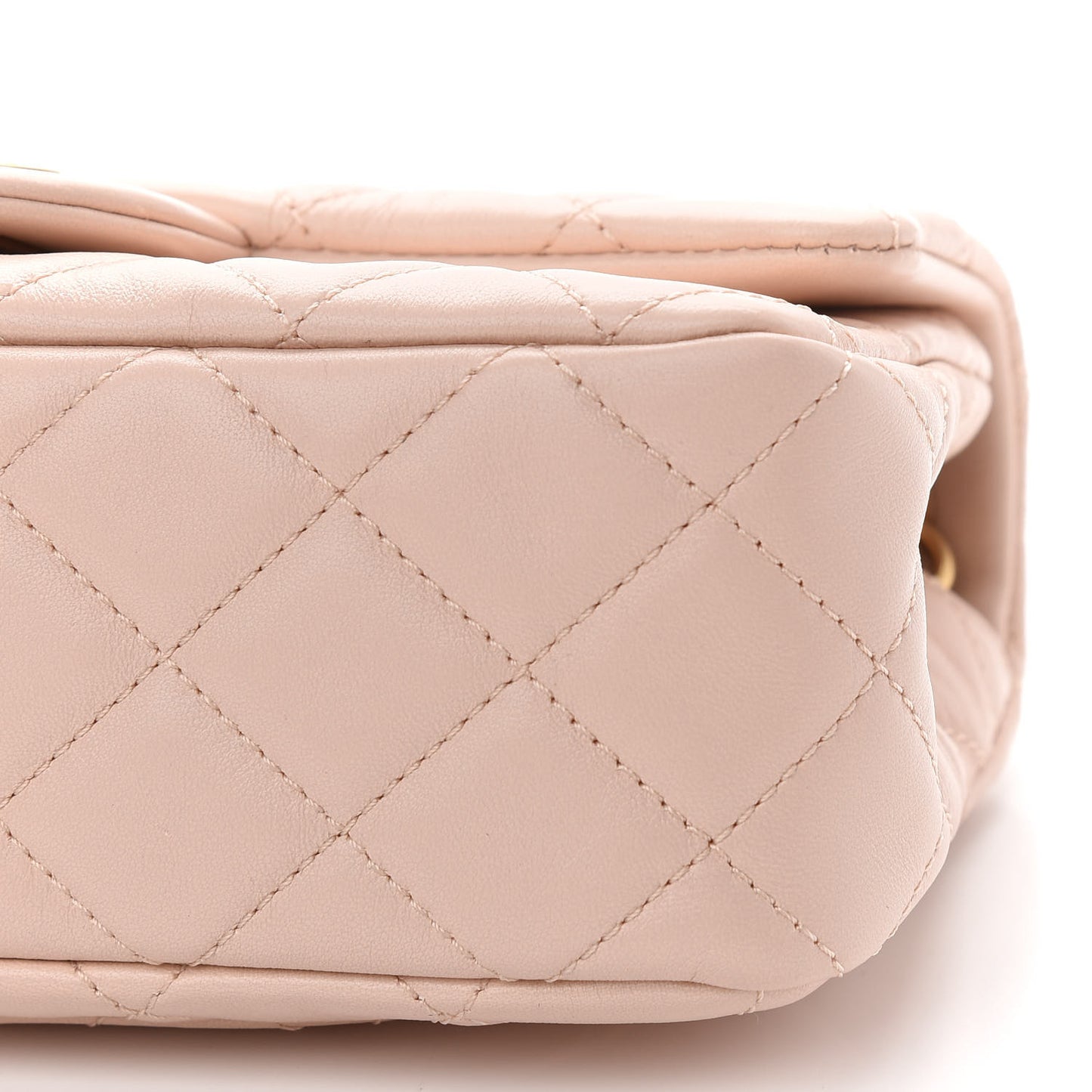 Lambskin Quilted Mini Rectangular Pearl Crush Flap Light Beige