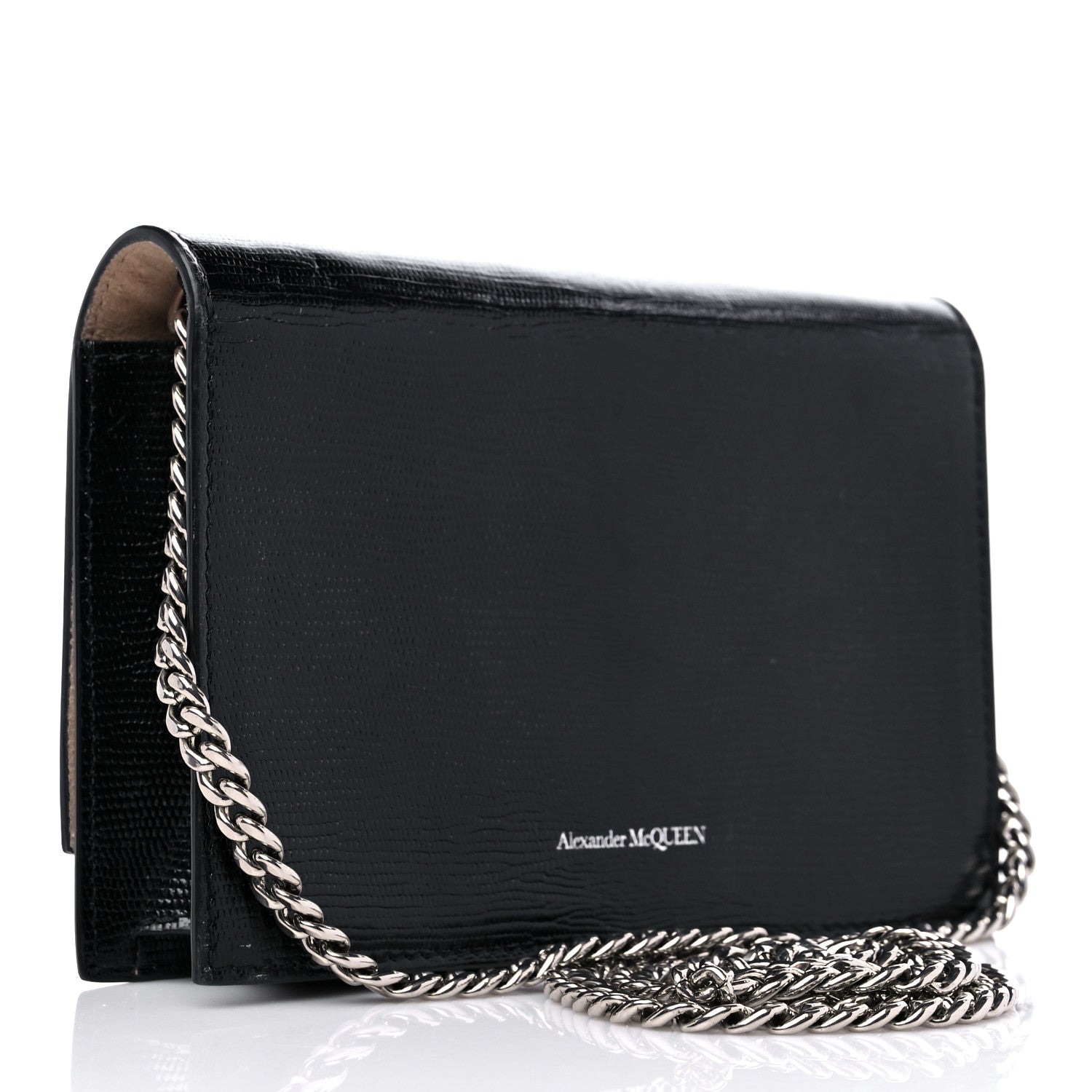 Alexander McQueen Calfskin Lizard Embossed Skull Crossbody Black 3 of 9