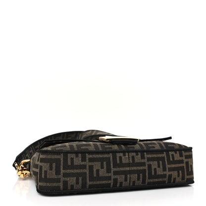Fendi Fabric Jacquard FF 1974 Medium Baguette Tobacco Moro Black 4 of 9