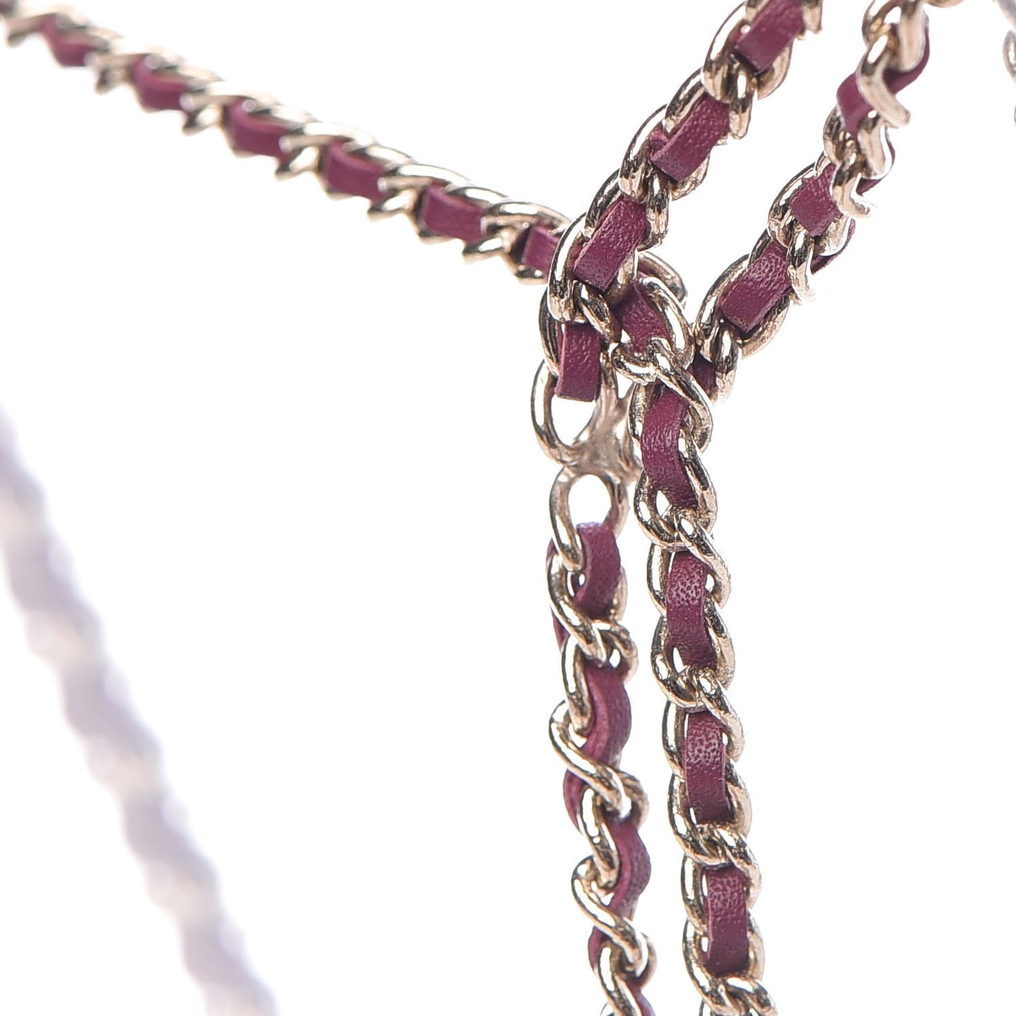 Metal Lambskin CC Chain Link Necklace Gold Dark Pink