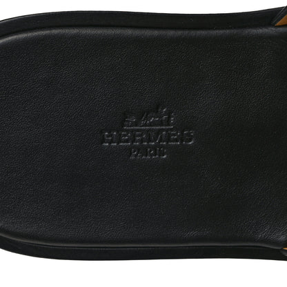 Hermes Calfskin Mens Izmir Sandals 43.5 Black Naturel 7 of 9
