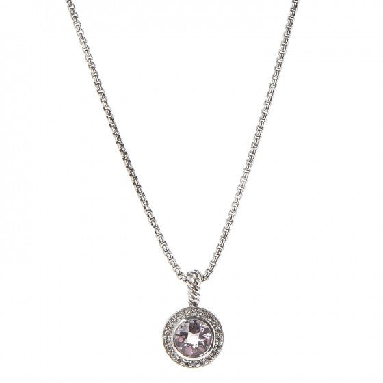 David Yurman Sterling Silver Lavender Amethyst Diamond 8mm Petite Cerise Pendant Necklace 1 of 6