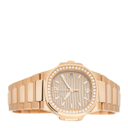 Patek Philippe 18K Rose Gold Diamond 32mm Nautilus Quartz Watch Brown 7010/1R-012 2 of 5