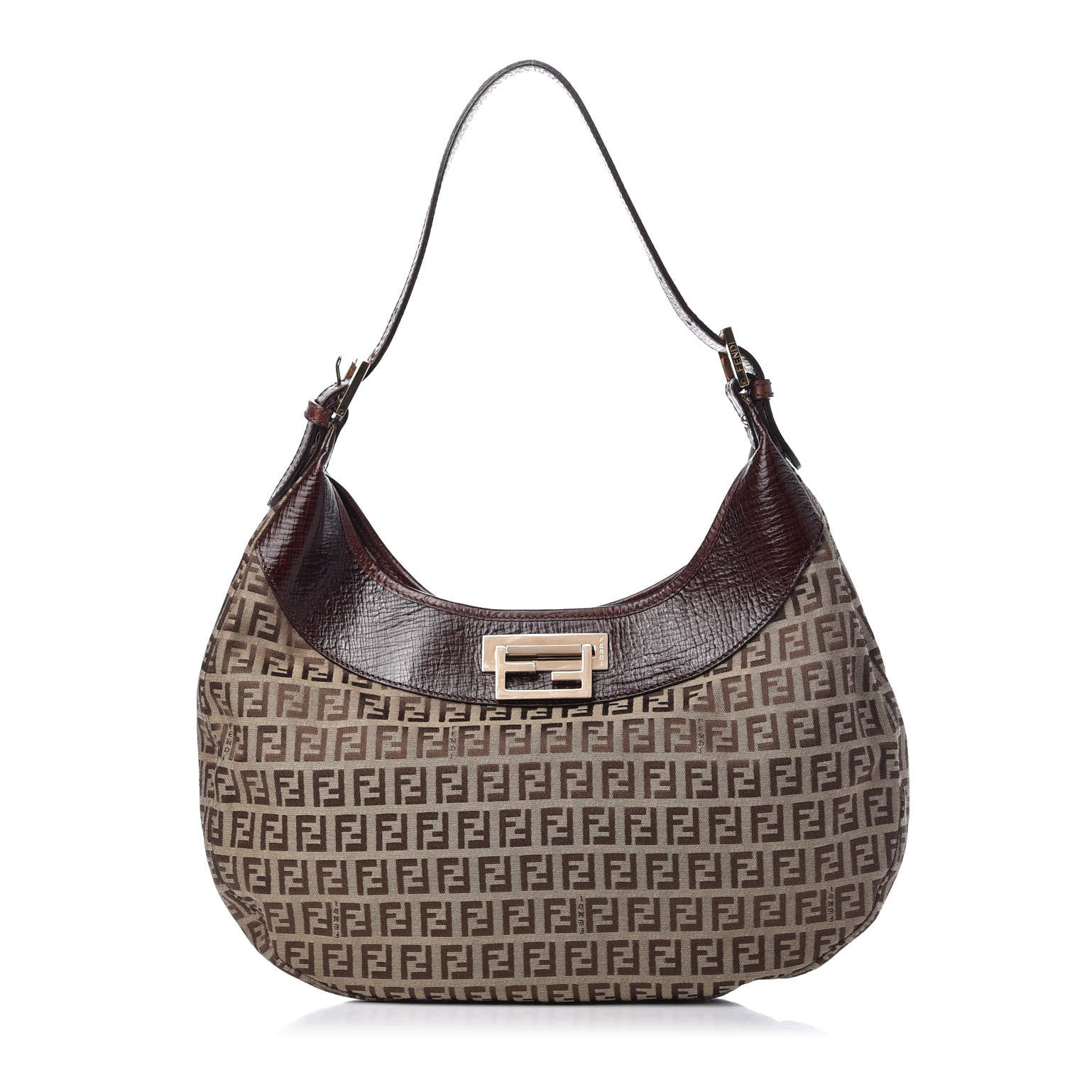 Fendi Zucchino Vitello Clip Hobo Mogano Panna Bruciato 1 of 10