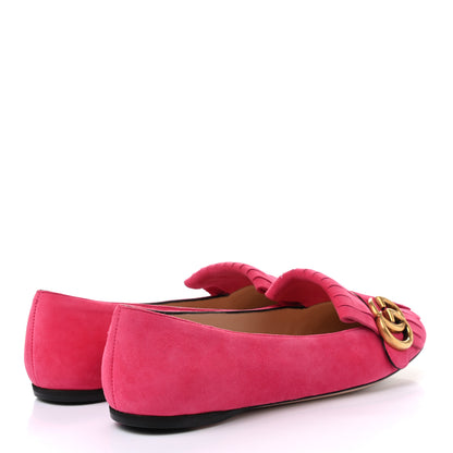 Gucci Kid Scamosciato GG Marmont Fringe Flats 37.5 Hot Pink 4 of 9