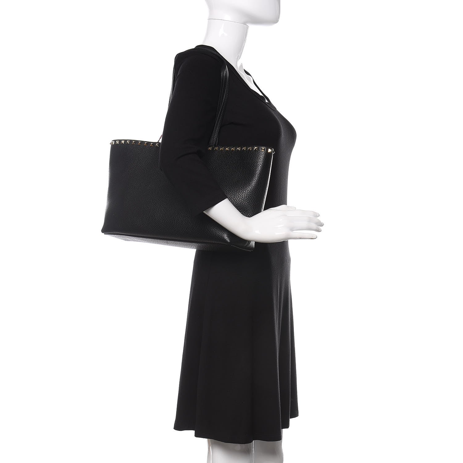 Valentino Garavani Grained Calfskin Small Rockstud Shoulder Tote Black 2 of 11