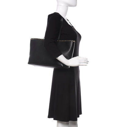 Valentino Garavani Grained Calfskin Small Rockstud Shoulder Tote Black 2 of 11