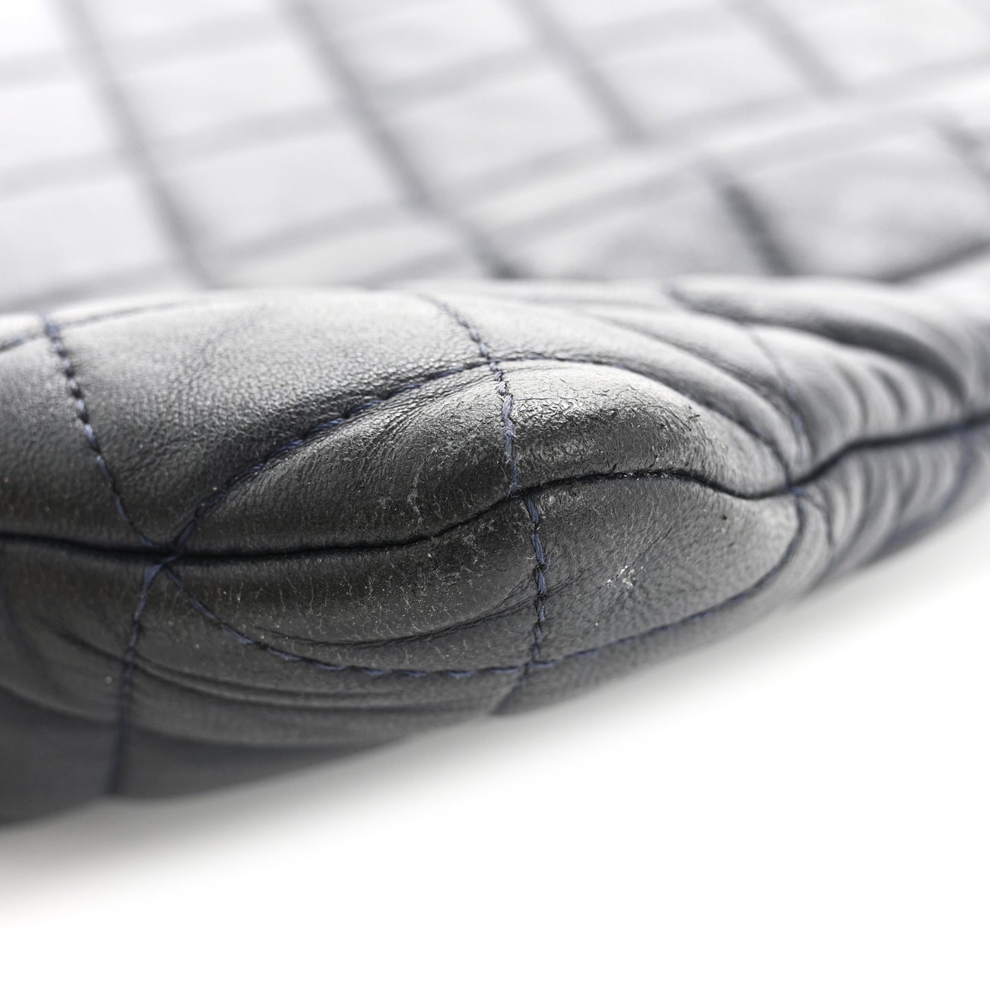 Lambskin Quilted Casino Beauty CC Cosmetic Case Navy