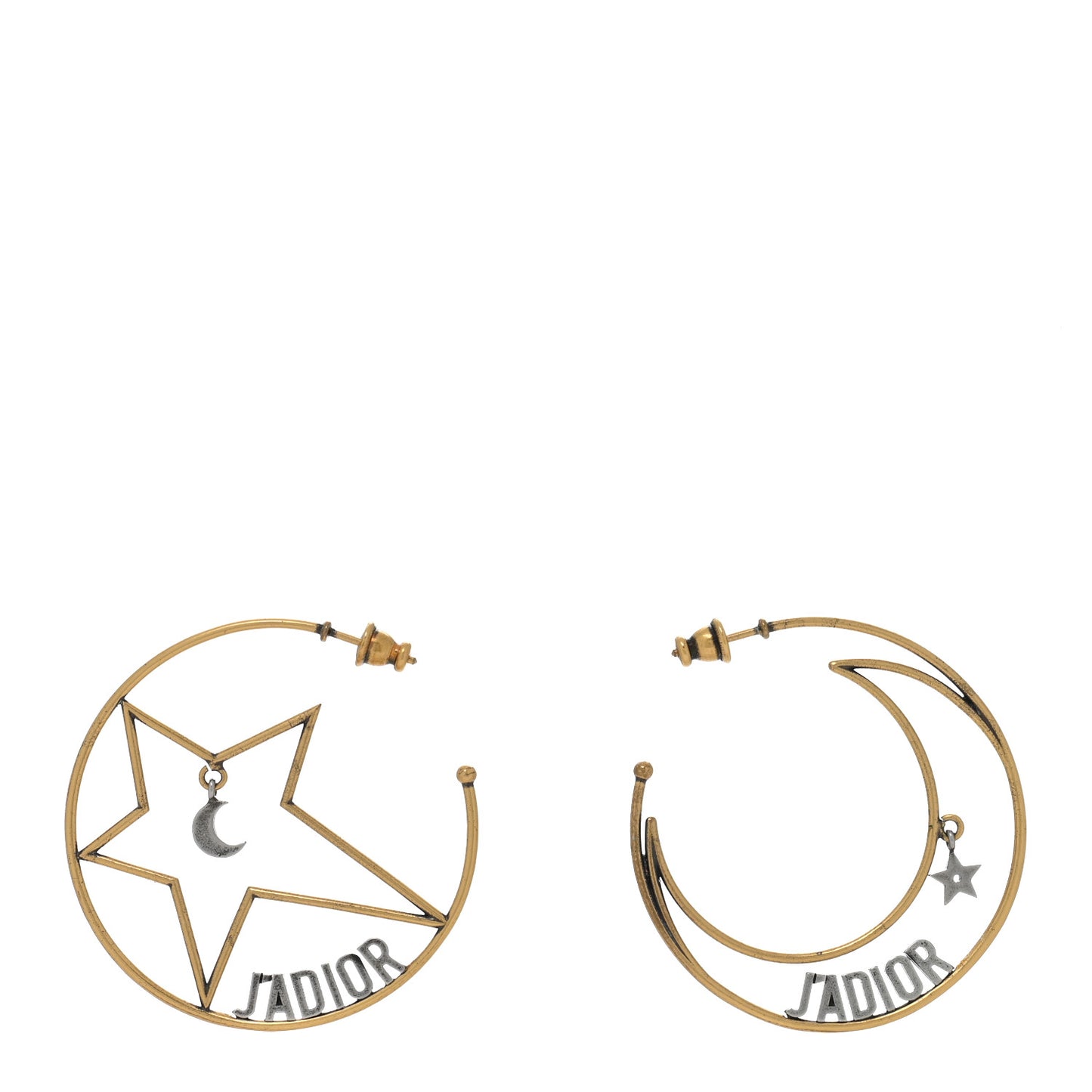 Metal Moon Star J'Adior Asymmetrical Hoop Earrings Gold Palladium