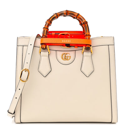 Gucci Wonka Grain Calfskin Small Diana Tote Bag Mystic White Orange Fluo 1 of 10