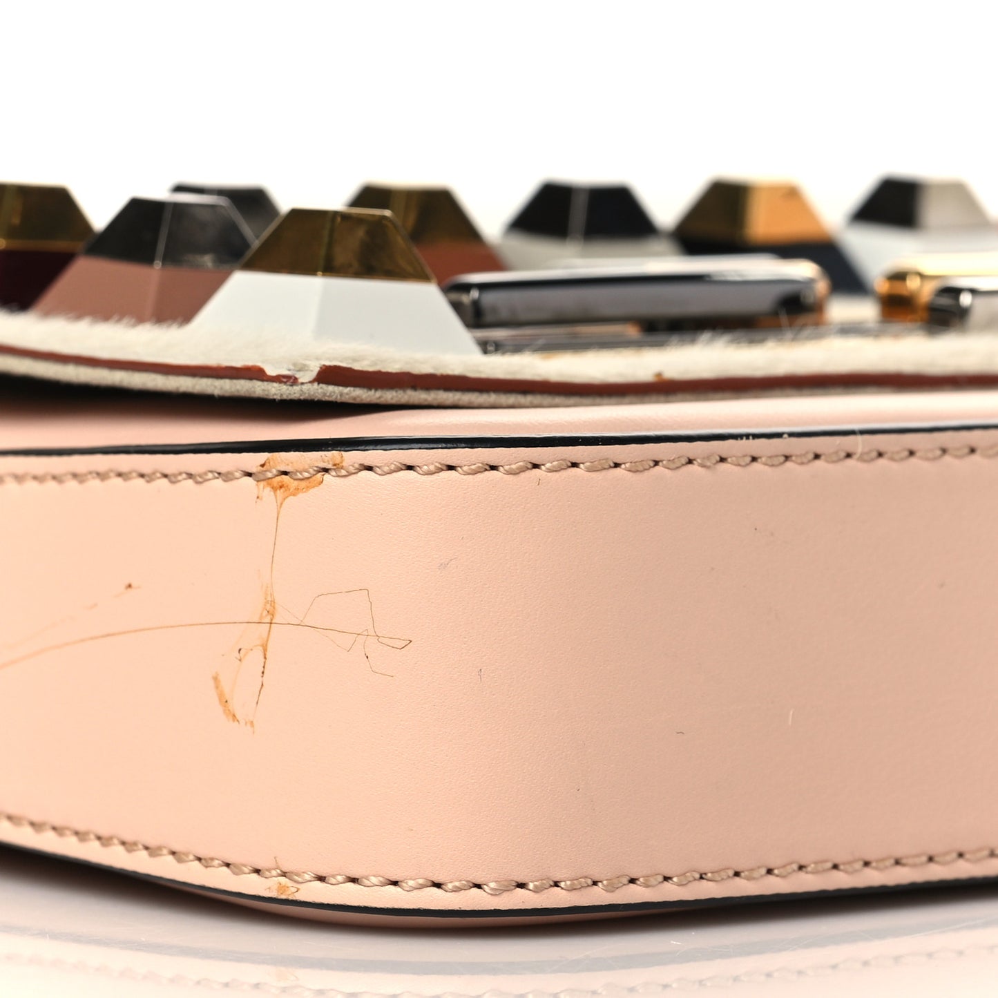 Vitello Dolce Calf Hair Studded Mini 3Baguette Shoulder Bag Light Pink