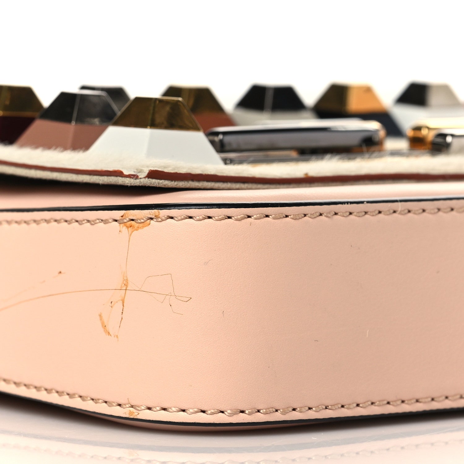 Fendi Vitello Dolce Calf Hair Studded Mini 3Baguette Shoulder Bag Light Pink 8 of 11