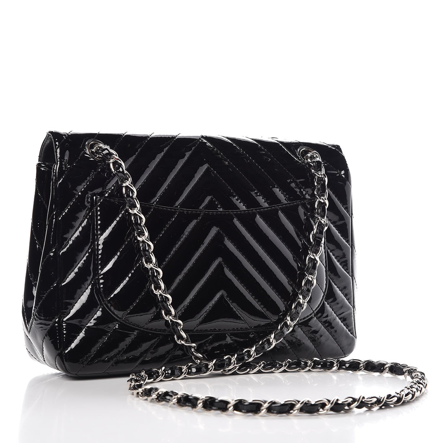 Chanel Patent Chevron Quilted Jumbo Single Flap Black 3 of 9