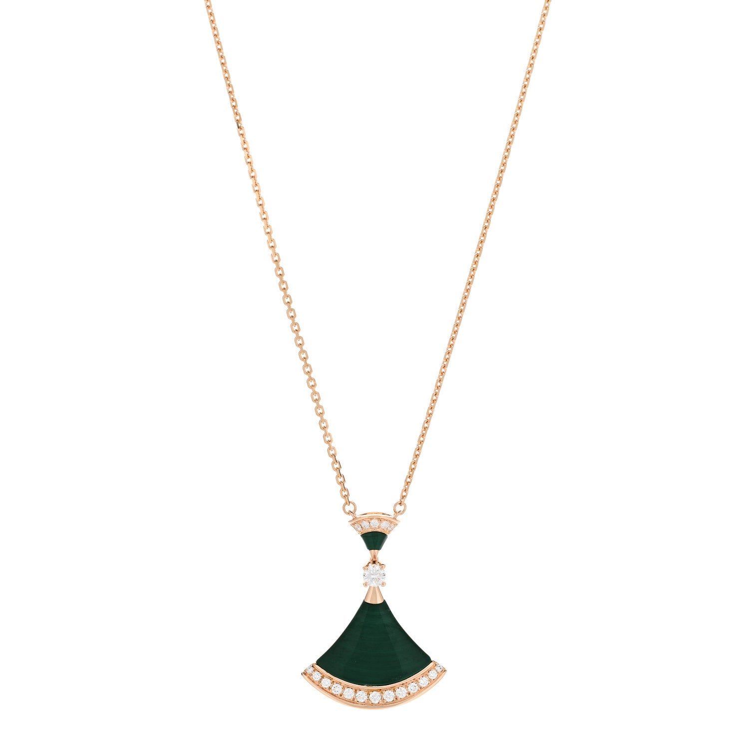Bulgari 18K Rose Gold Diamond Malachite Divas' Dream Pendant Necklace 1 of 5