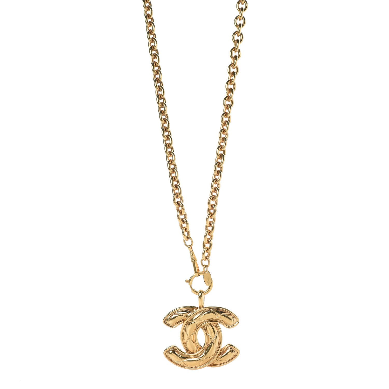 Chanel Quilted Large CC Long Necklace Gold 1 of 6