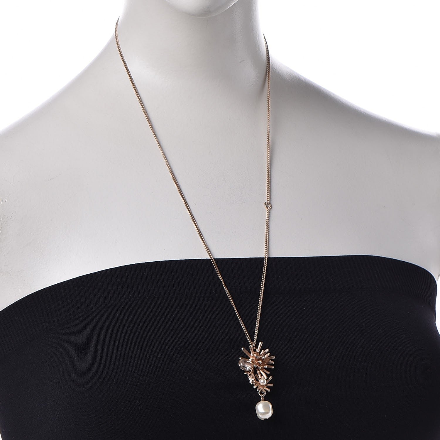 Chanel Crystal Pearl CC Necklace Gold 2 of 5